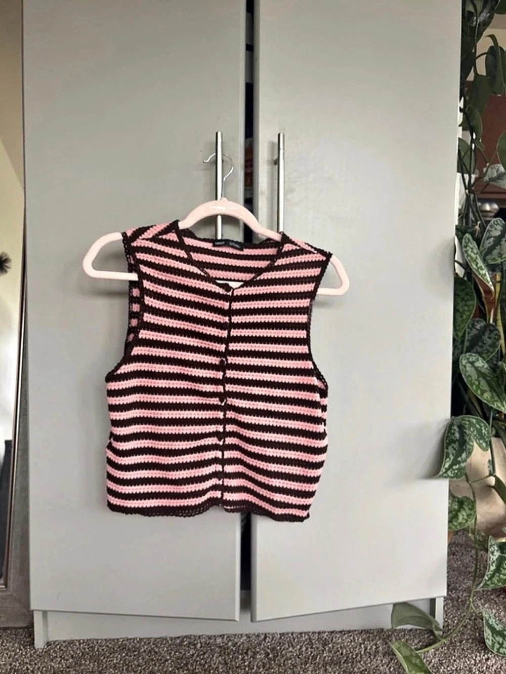 MNG Striped Knit Tank in Pink & Black Size Medium Like New